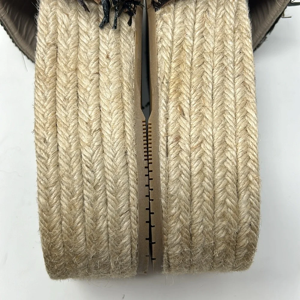 Paloma Barcelo Brown Raffia Espadrille Slip On Slide Platform Sandals EU Size 39